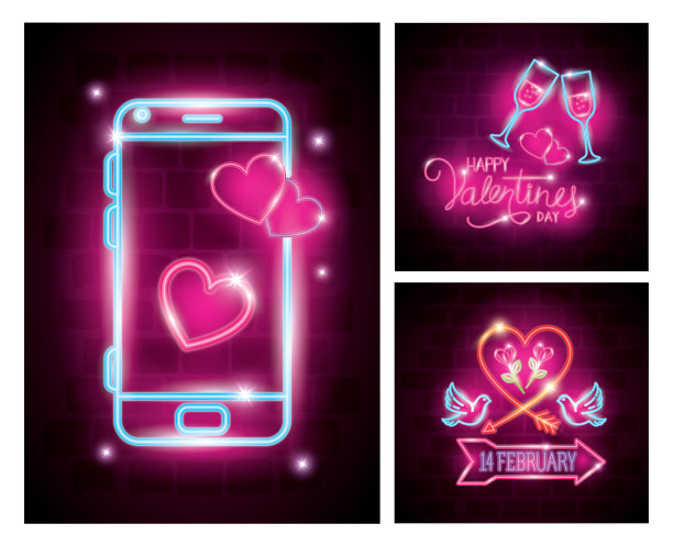 情人节的霓虹灯卡片图片下载