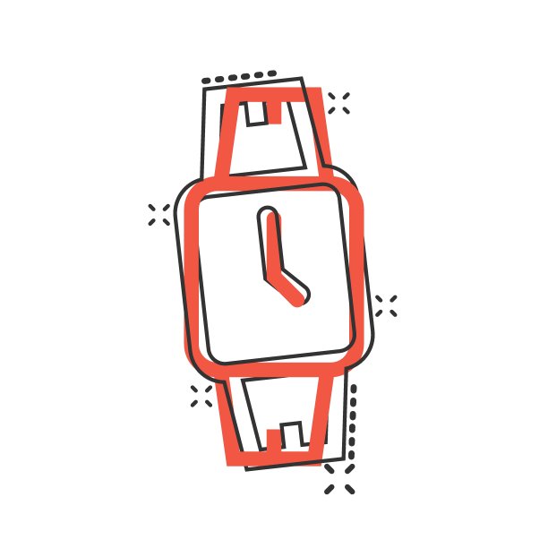 腕表图标在漫画风格。手时钟卡通矢量插图在白色孤立的背景。时间手镯飞溅效应经营理念。图片下载