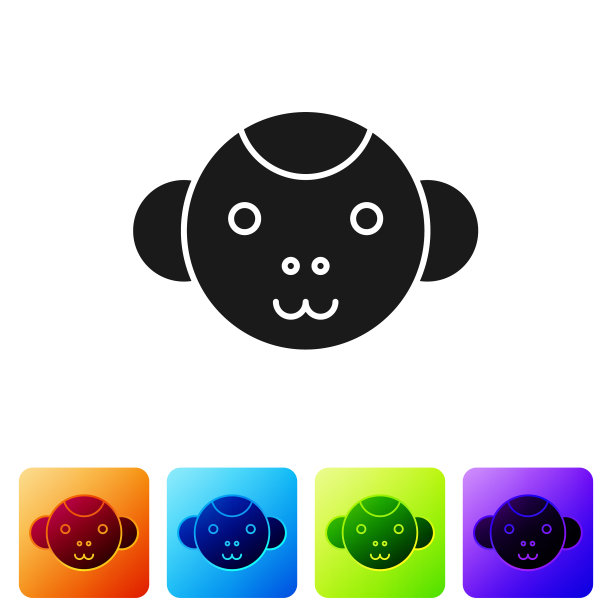 黑色猴子生肖图标孤立在白色图片下载