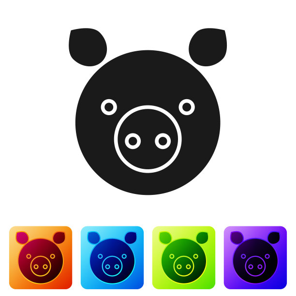 黑猪生肖图标孤立于白色图片下载