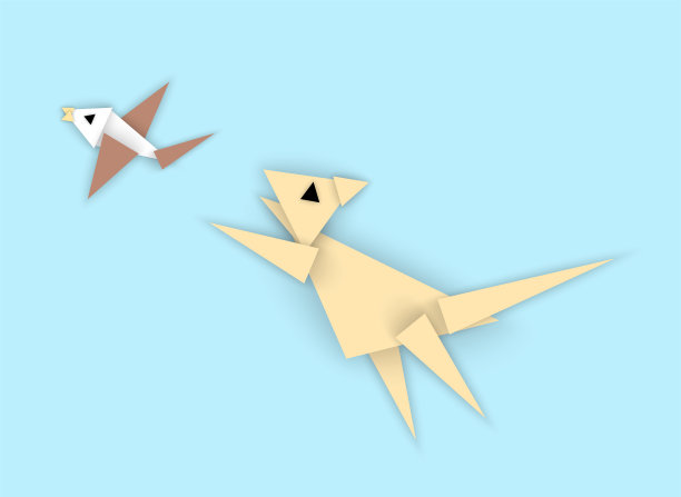 Сat狩猎鸟在蓝天飞行，矢量插图在抽象风格的剪纸三角形图片下载