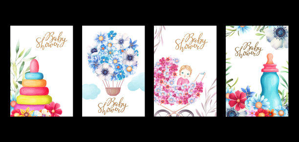 水彩节日婴儿送礼卡套装图片下载