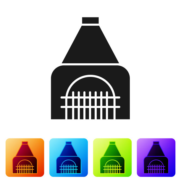 黑色室内壁炉图标孤立在白色上图片下载