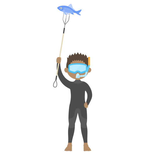 一个男人用鱼叉钓鱼。图片下载