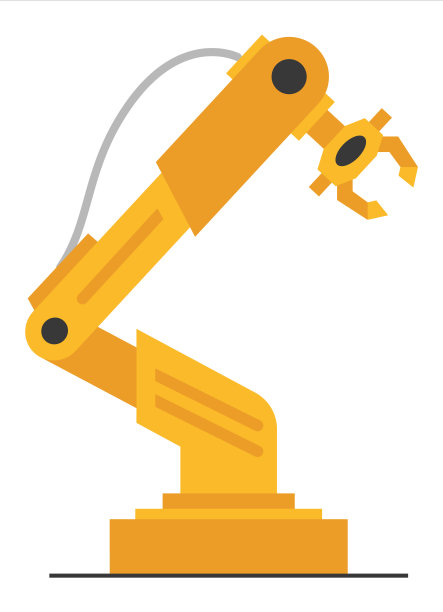 矢量平面机器人手臂在工厂生产线上焊接。现代工厂技术机械手插图。图片下载