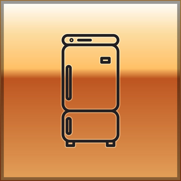 黑线冰箱图标孤立在黄金上图片下载