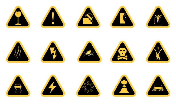 警告和警告标志，图标包，矢量插图图片下载