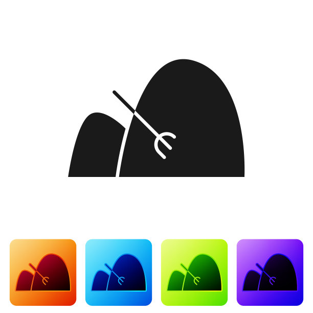 黑色捆干草和耙图标孤立在白色上图片下载