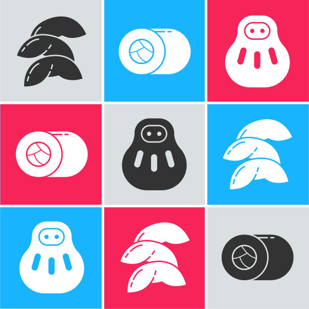 设置中国的幸运饼干，寿司和猫的象征。向量图片下载