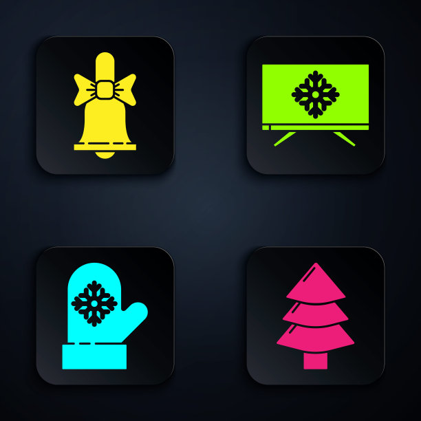 圣诞树、圣诞铃铛、圣诞手套电视图案矢量素材图片下载