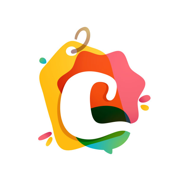 C字母标志与销售标签图标。水彩叠加样式。负空间字体。图片下载