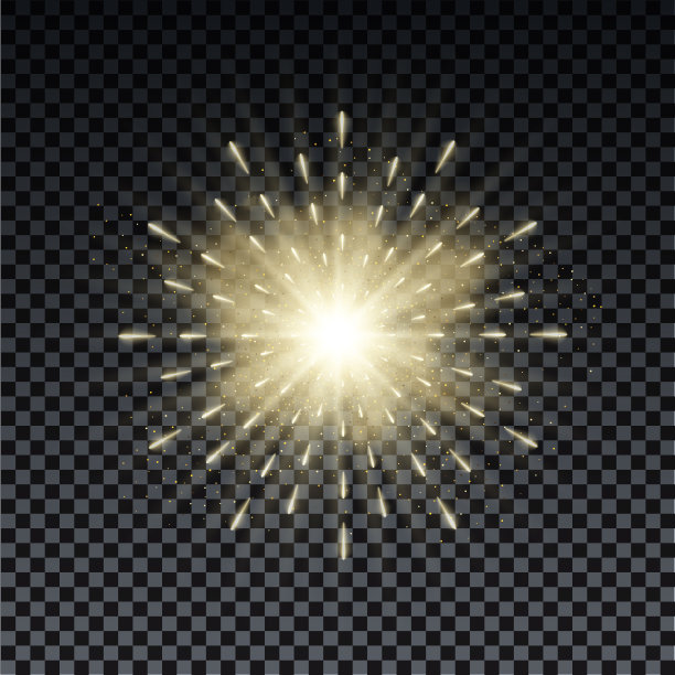金色的闪光和镜头光晕效果。发光的星星。金灿灿的散景灯光和魔法尘埃粒子和火花的爆发。矢量图图片下载