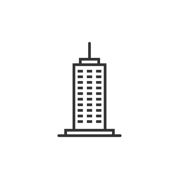建筑图标在平坦风格的城市摩天大楼图片下载