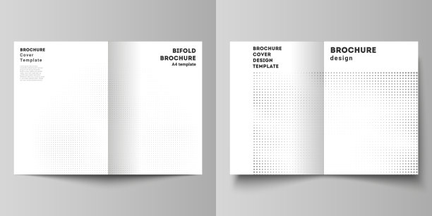 矢量布局的两个A4封面模型设计模板双折宣传册，传单，封面设计，书籍设计。抽象的网点半色调装饰效果。斑点图案的grunge风格装饰。图片下载