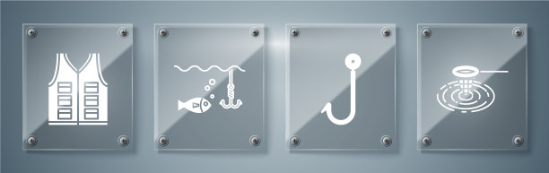 在水中设渔网钓鱼钩捕鱼图片下载