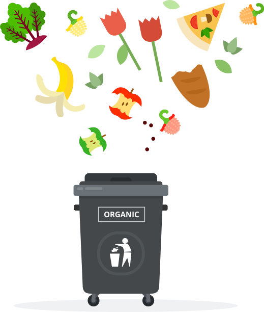 黑色垃圾桶为有机废物平隔离图片下载