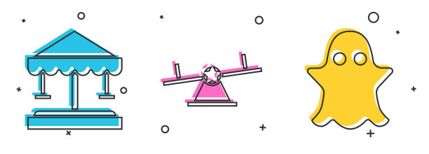 设置吸引旋转木马跷跷板和幽灵图标图片下载