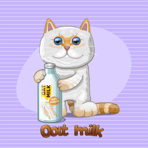 猫和一个装有燕麦牛奶的玻璃瓶。图片下载