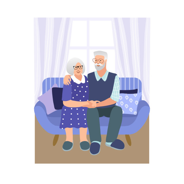 一对漂亮的老年情侣拥抱着，互相看着。手绘风格矢量设计插图。图片下载