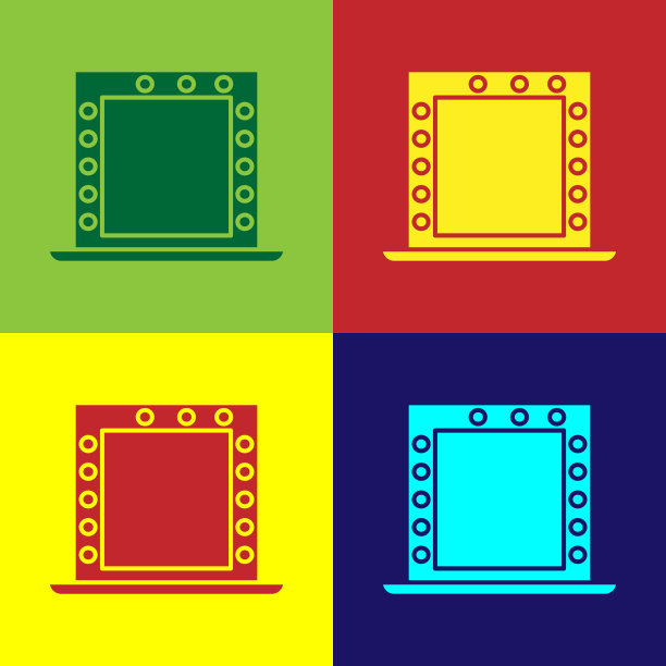 彩色化妆镜与灯图标隔离图片下载