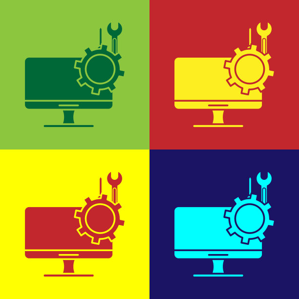 带螺丝刀和扳手的彩色电脑显示器图片下载