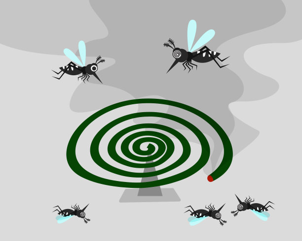 携带登革热、基孔肯雅热、寨卡病毒和疟疾的蚊子。以香熏防蚊理念。矢量插图。图片下载