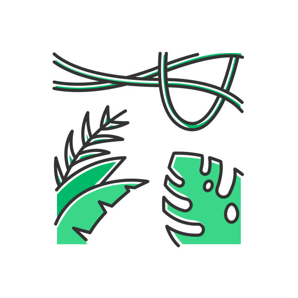 雨林植物的颜色图标。常绿森林藤蔓。瑞士奶酪工厂。印尼丛林之旅。发现巴厘岛的本性。探索热带植物。孤立的矢量图图片下载