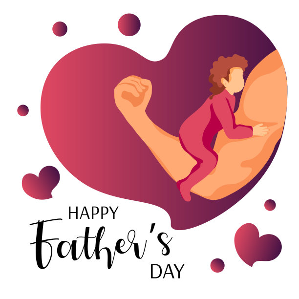 父亲节快乐卡片设计，让婴儿坐在爸爸强壮的手臂上。图片下载