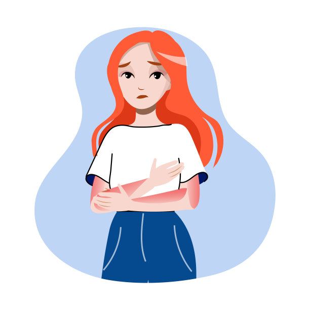 冠状病毒、流感病毒感染预防与保健。女人有发烧。字符有病毒症状。女孩感觉不好，手握着手试图温暖自己。卡通平面风格矢量插图图片下载