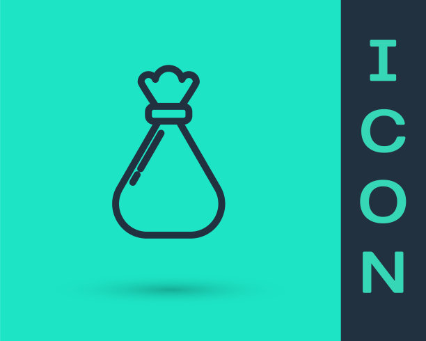 黑线垃圾袋图标隔离在绿色背景上。矢量图图片下载