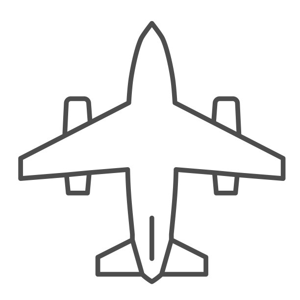 平面细线图标，航空运输符号，飞机矢量标志在白色背景，飞机图标轮廓风格的移动概念和网页设计。矢量图形。素材图片