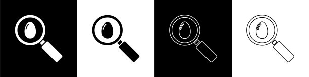 设置搜索和复活节彩蛋图标孤立的黑色和白色背景。复活节快乐。矢量图图片下载