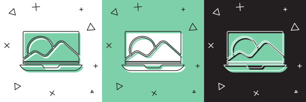 设置笔记本电脑图标隔离在白色和绿色，黑色背景。屏幕空的笔记本电脑。矢量图图片下载