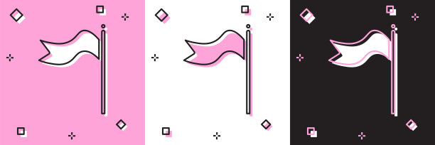 设置气象学风向标孤立在粉红色和白色，黑色背景。风向标指示风向和风力。矢量图图片下载