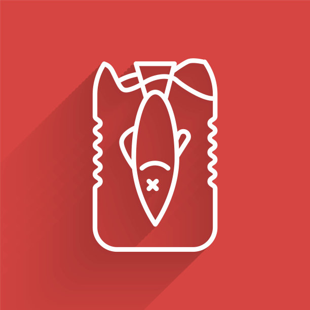 白线停止海洋塑料污染图标孤立与长影子。环境保护的概念。鱼对塑料说不。矢量图图片下载