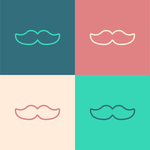 波普艺术线胡子图标孤立的颜色背景。理发店的标志。面部发型。矢量图图片下载