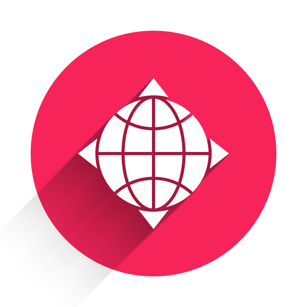 白色世界地球仪罗盘图标孤立与长影子。红色圆圈按钮。矢量图图片下载