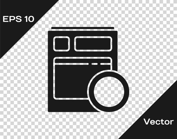 黑色厨房洗碗机图标隔离在透明的背景。矢量图图片下载