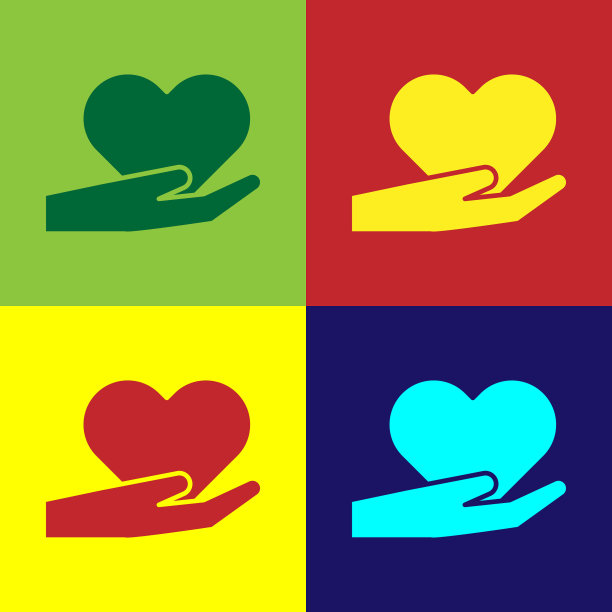 颜色上的心手图标孤立的颜色图片下载
