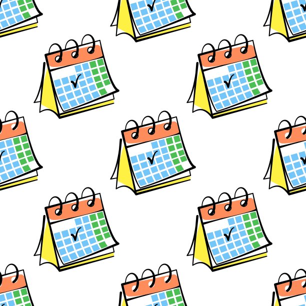 桌面日历矢量无缝模式上的白色背景。颜色背景手绘图片下载