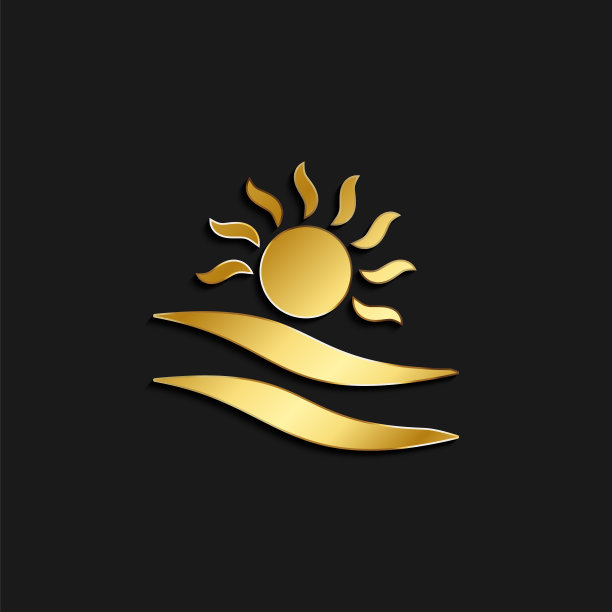 太阳，云金色的图标。矢量插图的金色风格。黑暗背景上的夏季时间图片下载
