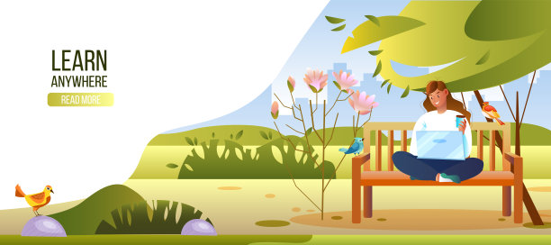 自由职业概念与年轻女孩坐在城市公园的长椅上与笔记本电脑。素材图片