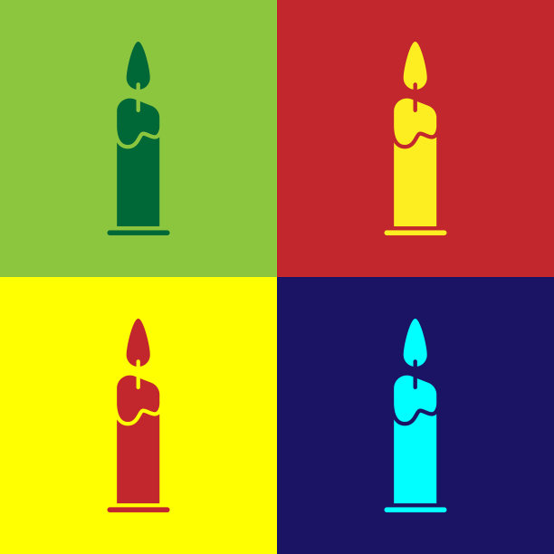 颜色燃烧的蜡烛在烛台图标孤立图片下载