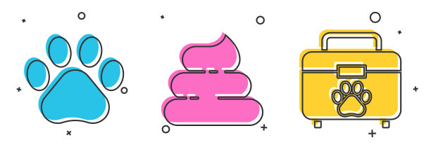 设置爪印狗屎和宠物急救箱图标图片下载