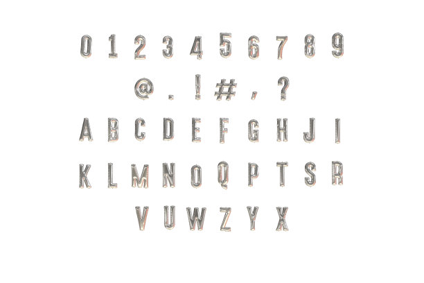 银箔气球字母表，符号，数字孤立在白色背景图片下载