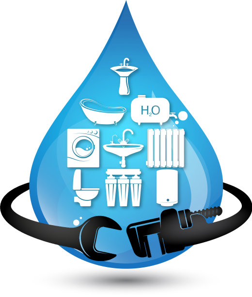 蓝色水滴和管道标志图片下载