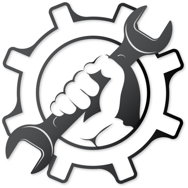 手握扳手和齿轮轮廓图片下载