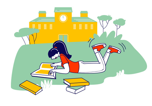 教育理念女孩躺在草地上看书图片下载