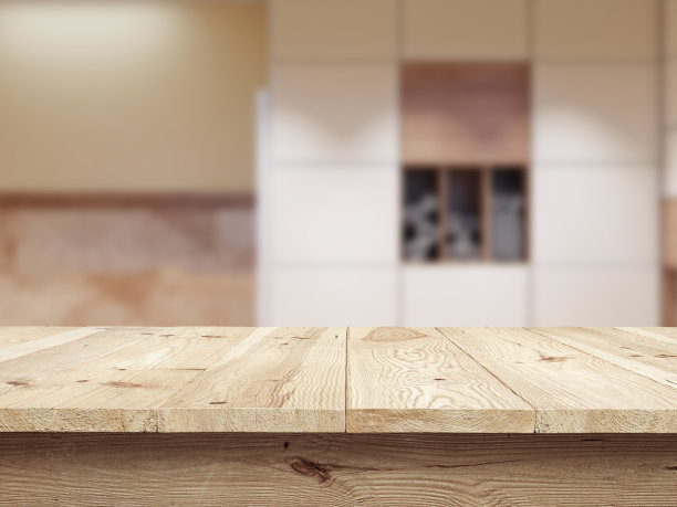 概念木质纹理的桌子与模糊的内部。图片下载