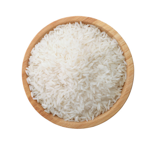米饭在木碗里孤立。图片下载